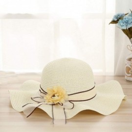 Sun Hats Women's Floppy Straw Hat Wide-Brimmed Sun Hat UV Protection Beach Cap Foldable Flower Bowknot Hats - CH18SZO7K62 $10.95