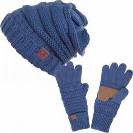 Skullies & Beanies 2pc Oversized Cable Knit Slouchy Beanie and Matching Gloves Set - Dark Denim - C9184Y5LKIR $28.84