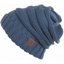 Skullies & Beanies 2pc Oversized Cable Knit Slouchy Beanie and Matching Gloves Set - Dark Denim - C9184Y5LKIR $28.84