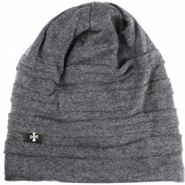 Skullies & Beanies Vintage Horizontal Long Slouchy Baggy Beanie Cross Badge Lined Winter Hat - Charcoal - CH12MZOFX28 $10.80