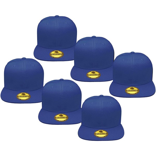 Baseball Caps Plain Blank Flat Brim Adjustable Snapback Baseball Caps LOT 6 Pack - Royal - C918WD09Y8S $13.39