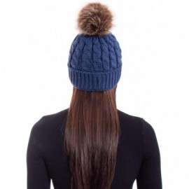 Skullies & Beanies Women's Winter Soft Chunky Cable Knit Pom Pom Beanie Hats Skull Ski Cap - Denim Blue - CH188ANS44Q $11.99