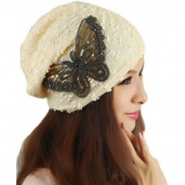 Skullies & Beanies Womens Lace Sequin Butterfly Beanie Hat Cap Turban - Beige - C8127J3EPA7 $11.27