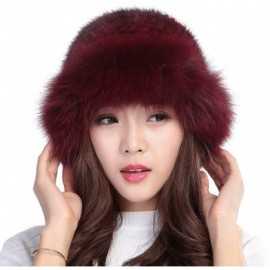 Skullies & Beanies Womens Winter Hat Knitted Mink Real Fur Hats with Fox Brim - Wine Red - C212N2GWREO $83.73