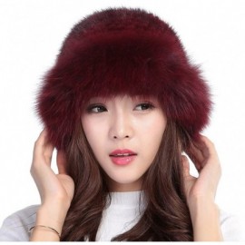 Skullies & Beanies Womens Winter Hat Knitted Mink Real Fur Hats with Fox Brim - Wine Red - C212N2GWREO $47.99