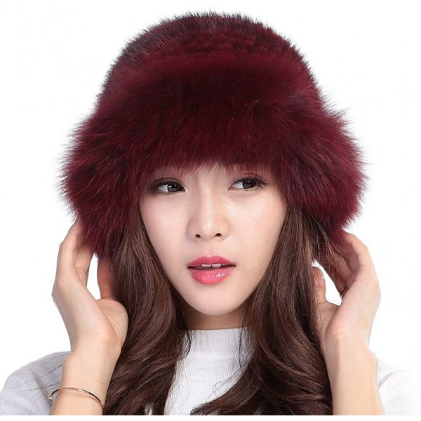 Skullies & Beanies Womens Winter Hat Knitted Mink Real Fur Hats with Fox Brim - Wine Red - C212N2GWREO $47.99