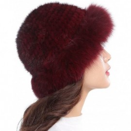 Skullies & Beanies Womens Winter Hat Knitted Mink Real Fur Hats with Fox Brim - Wine Red - C212N2GWREO $47.99