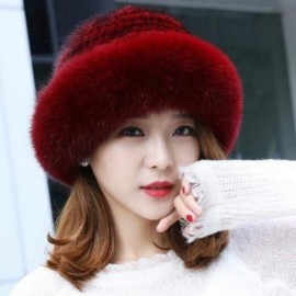 Skullies & Beanies Womens Winter Hat Knitted Mink Real Fur Hats with Fox Brim - Wine Red - C212N2GWREO $47.99