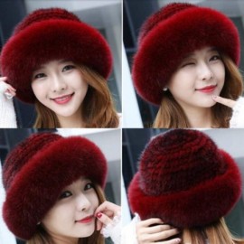 Skullies & Beanies Womens Winter Hat Knitted Mink Real Fur Hats with Fox Brim - Wine Red - C212N2GWREO $47.99