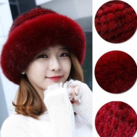 Skullies & Beanies Womens Winter Hat Knitted Mink Real Fur Hats with Fox Brim - Wine Red - C212N2GWREO $47.99