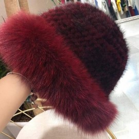 Skullies & Beanies Womens Winter Hat Knitted Mink Real Fur Hats with Fox Brim - Wine Red - C212N2GWREO $47.99