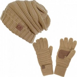 Skullies & Beanies 2pc Oversized Cable Knit Slouchy Beanie and Matching Gloves Set - Camel - C8184Y59Q4G $43.58