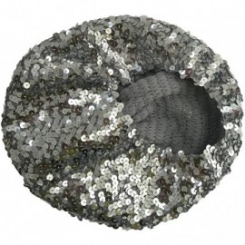 Berets Sparkle Sequine Adjustable Beanie Beret Hat Performance Cap - Silver - CC11XEUNNB3 $9.82