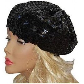 Berets Sparkle Sequine Adjustable Beanie Beret Hat Performance Cap - Silver - CC11XEUNNB3 $9.82