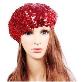 Berets Sparkle Sequine Adjustable Beanie Beret Hat Performance Cap - Silver - CC11XEUNNB3 $9.82