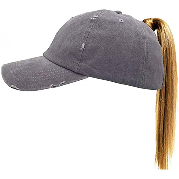 Baseball Caps Ponytail Baseball Hat Distressed Retro Washed Cotton Twill - Grey 2 - CI18ISW378L $12.20