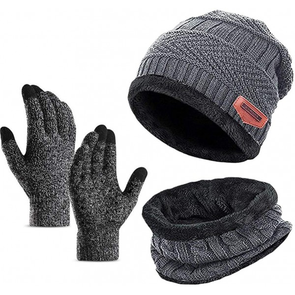 Skullies & Beanies 3pcs Winter Beanie Hat Scarf Touching Screen Gloves Set-Warm Knit Hat Thick Knit Skull Cap for Men Women -...