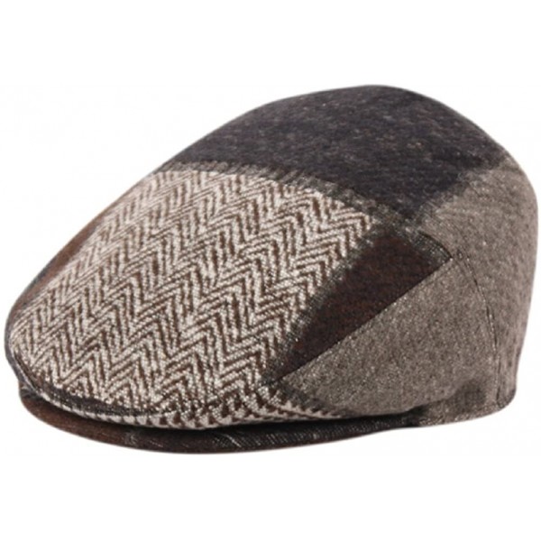 Newsboy Caps Men's Herringbone Wool Tweed Newsboy Ivy Cabbie Driving Hat - 2761-brown - CZ1864KNLRQ $18.55