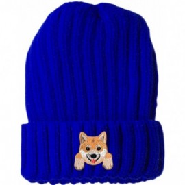Skullies & Beanies [ Shiba Inu ] Cute Embroidered Puppy Dog Warm Knit Fleece Winter Beanie Skull Cap - Blue - C1189RQRNE0 $13.55
