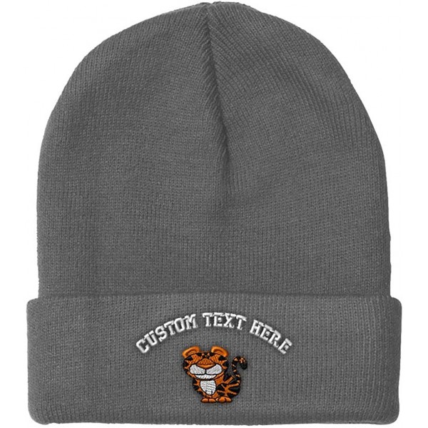 Skullies & Beanies Custom Beanie for Men & Women Cute Tiger Embroidery Acrylic Skull Cap Hat - Light Grey - CK18ZS27NU4 $18.51