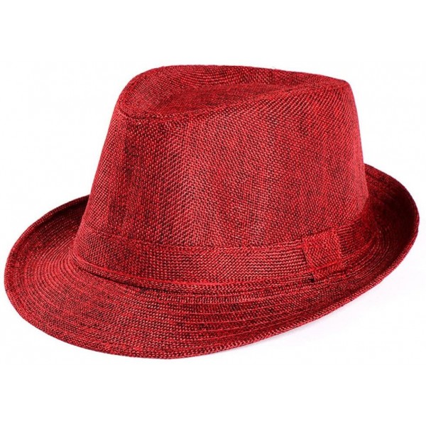 Fedoras Men's Fedoras- Straw Fedora Panama Sun Summer Beach Hat Cuban Trilby Men Women (Wine) - Wine - CE18UQKDDXL $10.44