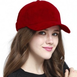 Baseball Caps Everyday Faux Suede 6 Panel Solid Suede Baseball Adjustable Cap Hat - Red - C312N1BW3IU $28.30