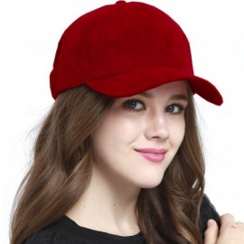 Baseball Caps Everyday Faux Suede 6 Panel Solid Suede Baseball Adjustable Cap Hat - Red - C312N1BW3IU $10.96