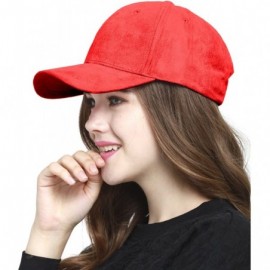 Baseball Caps Everyday Faux Suede 6 Panel Solid Suede Baseball Adjustable Cap Hat - Red - C312N1BW3IU $10.96