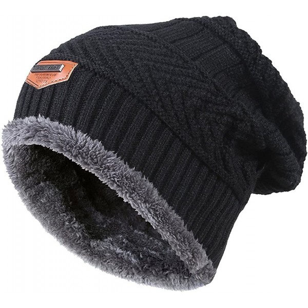 Skullies & Beanies Beanie Hats Men's Winter Warm Knit Skull Caps with Fleece Lining - Black - CV188GY855E $10.71