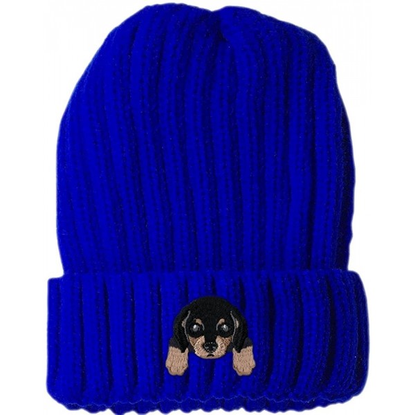 Skullies & Beanies [ Dachshund ] Cute Embroidered Puppy Dog Warm Knit Fleece Winter Beanie Skull Cap - Blue - C5189RWHW0T $10.81