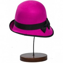 Fedoras Women Wool Bowler Fedora Hat Floppy Cloche Winter Curl Brim Bowknot Hats - Purple Red - CL18M5C7UTI $17.29