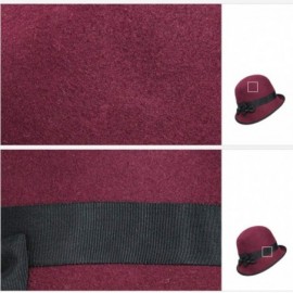 Fedoras Women Wool Bowler Fedora Hat Floppy Cloche Winter Curl Brim Bowknot Hats - Purple Red - CL18M5C7UTI $17.29