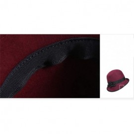 Fedoras Women Wool Bowler Fedora Hat Floppy Cloche Winter Curl Brim Bowknot Hats - Purple Red - CL18M5C7UTI $17.29
