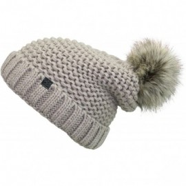 Skullies & Beanies Winter Knit Beanie Hat with Faux Fur Pom Pom - Taupe - CU187C6TQ24 $14.49