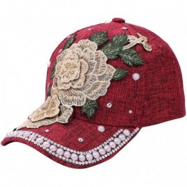 Baseball Caps Discount Baseball Cap!Women Men Adjustable Flower Rhinestone Denim Mesh Cap Hat - Red - C218QHSX8IM $12.75