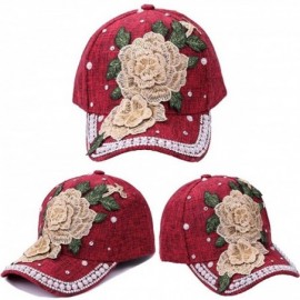 Baseball Caps Discount Baseball Cap!Women Men Adjustable Flower Rhinestone Denim Mesh Cap Hat - Red - C218QHSX8IM $12.75