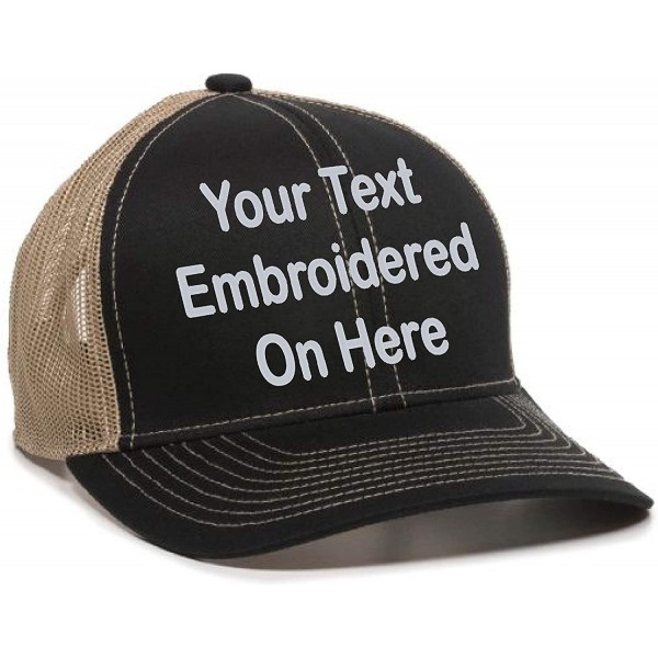 Baseball Caps Custom Trucker Mesh Back Hat Embroidered Your Own Text Curved Bill Outdoorcap - Black/Tan - C818K5CQLIM $18.74