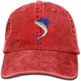 Skullies & Beanies Sailfish Denim Baseball Caps Hat Adjustable Cotton Sport Strap Cap for Men Women - Red - CK18ECR9596 $20.21