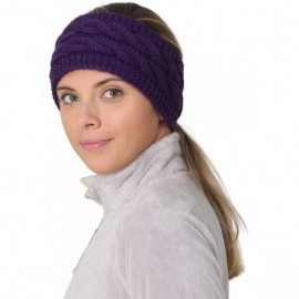 Cold Weather Headbands Ponytail Headband - Cable Knit Winter Ear Warmers - Fleece Ear Band for Women - purple - CZ17X662H53 $...