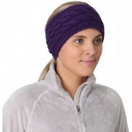 Cold Weather Headbands Ponytail Headband - Cable Knit Winter Ear Warmers - Fleece Ear Band for Women - purple - CZ17X662H53 $...