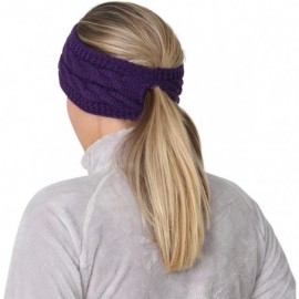 Cold Weather Headbands Ponytail Headband - Cable Knit Winter Ear Warmers - Fleece Ear Band for Women - purple - CZ17X662H53 $...