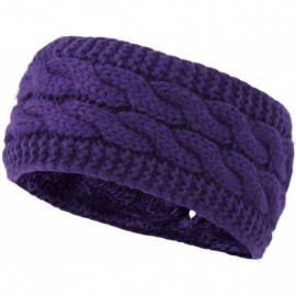 Cold Weather Headbands Ponytail Headband - Cable Knit Winter Ear Warmers - Fleece Ear Band for Women - purple - CZ17X662H53 $...