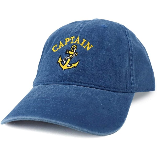 Baseball Caps Captain Anchor Logo Embroidered Pigment Dyed 100% Cotton Cap - Navy - CR12BPQGZ3F $17.53