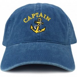 Baseball Caps Captain Anchor Logo Embroidered Pigment Dyed 100% Cotton Cap - Navy - CR12BPQGZ3F $17.53