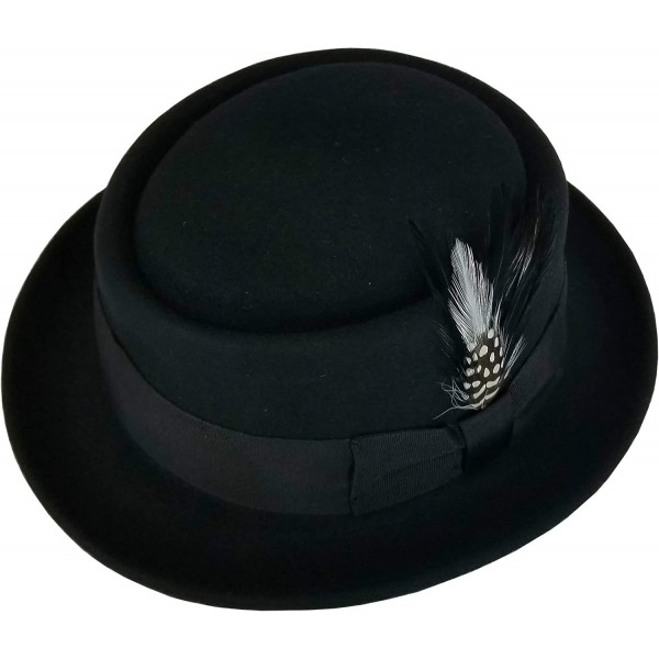 Fedoras Men's Crushable Wool Felt Porkpie Fedora Hats Black DTHE09 - CJ11L6J3SOV $21.52