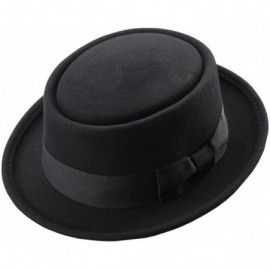 Fedoras Men's Crushable Wool Felt Porkpie Fedora Hats Black DTHE09 - CJ11L6J3SOV $21.52