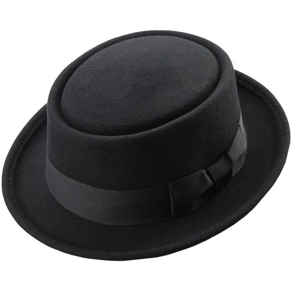 Men's Crushable Wool Felt Porkpie Fedora Hats Black DTHE09 - CJ11L6J3SOV