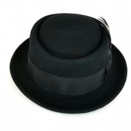 Fedoras Men's Crushable Wool Felt Porkpie Fedora Hats Black DTHE09 - CJ11L6J3SOV $21.52