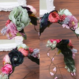 Headbands Bohemia Wedding Headband Champagne - Rose + pink + red + purple + light green + bean paste + light pink - CL18R3MST...