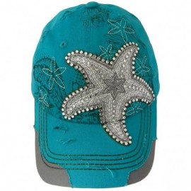 Baseball Caps Metallic Starfish Baseball Cap in Turquoise - CV1256RAOZD $28.48